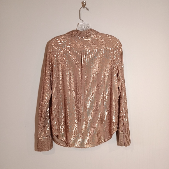 By Anthropologie The Remie Sequin Buttondown Shirt Brown Bronze Size S - Picture 2 of 6